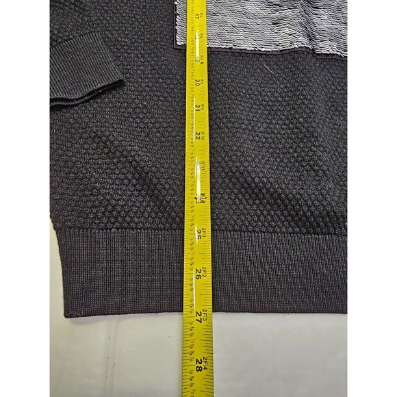 RED P G Black Textured Sweater Sequin Front Square Neck Long Sleeve Size L - Picture 5 of 7